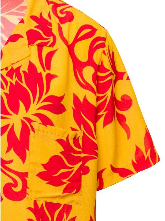 Orange Bowling Shirt With Tropical Flowers Print In Viscose - ERL - BALAAN 3