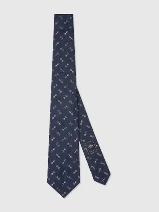 Horsebit Silk Jacquard Tie Navy - GUCCI - BALAAN 2