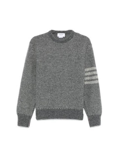 Tonal Textured Relaxed Fit Crewneck Knit Top Grey - THOM BROWNE - BALAAN 2