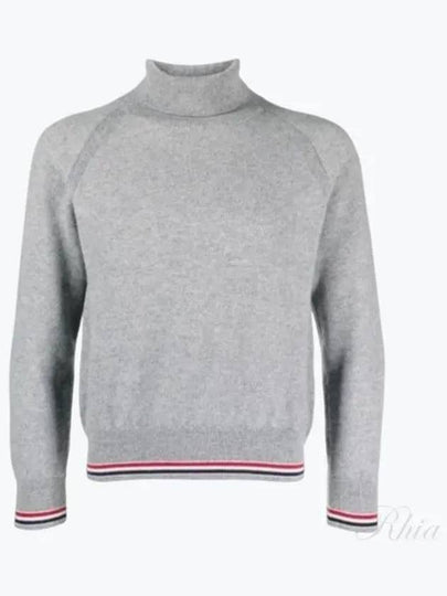 Striped Detail Cashmere Turtleneck Grey - THOM BROWNE - BALAAN 2