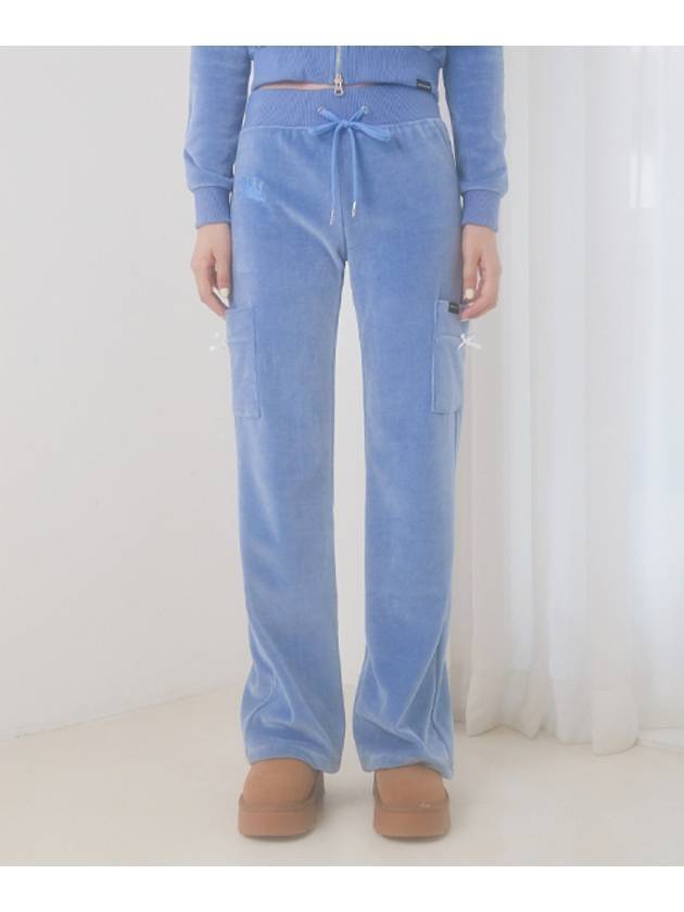 Velvet Training Boots Cut Track Pants Blue - ZIZEMUSEUM - BALAAN 1