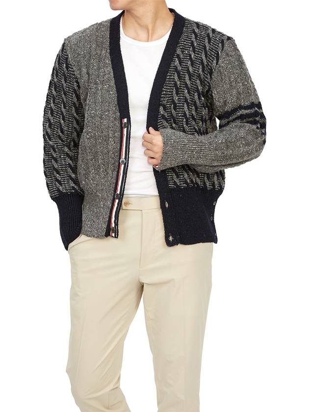 Funmix Donnyroll Cable 4 Bar V-Neck Cardigan Medium Grey - THOM BROWNE - BALAAN 9