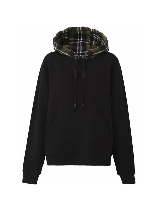 Women's Drawstring Check Hooded Top Black - BURBERRY - BALAAN 5