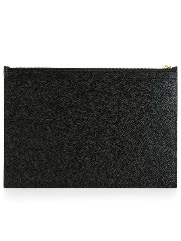 Pebble Grain Three Stripes Zipper Small Clutch Bag Black - THOM BROWNE - BALAAN 3