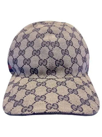 Signature Logo Ball Cap Beige Blue Hat 271045 - GUCCI - BALAAN 1