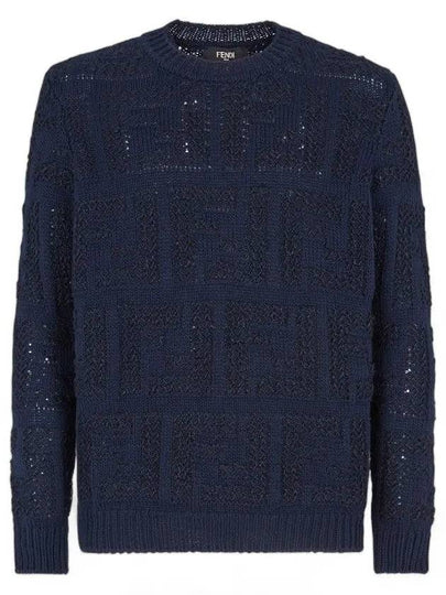 Crew Neck FF Knit Top Navy - FENDI - BALAAN 2