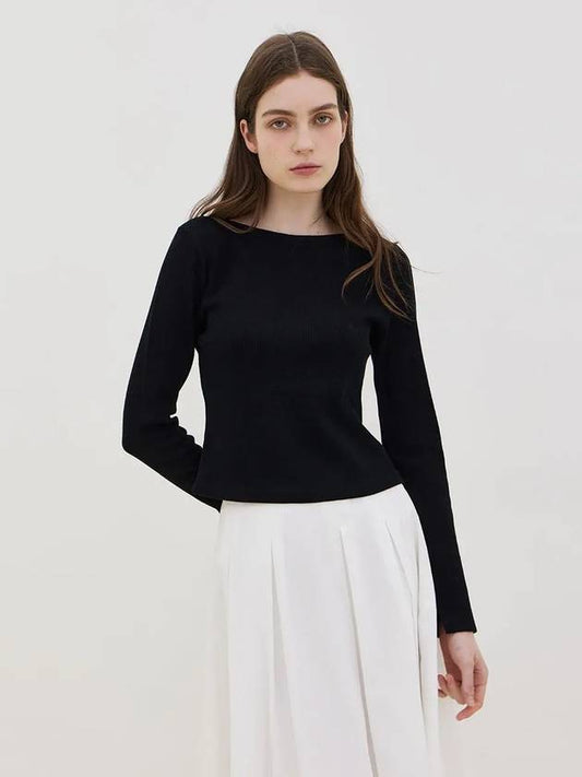 Waffle Crop Long Sleeve T-Shirt  Black - LESEIZIEME - BALAAN 2