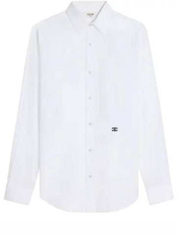 Triomphe Embroidered Poplin Cotton Long Sleeve Shirt White - CELINE - BALAAN 1