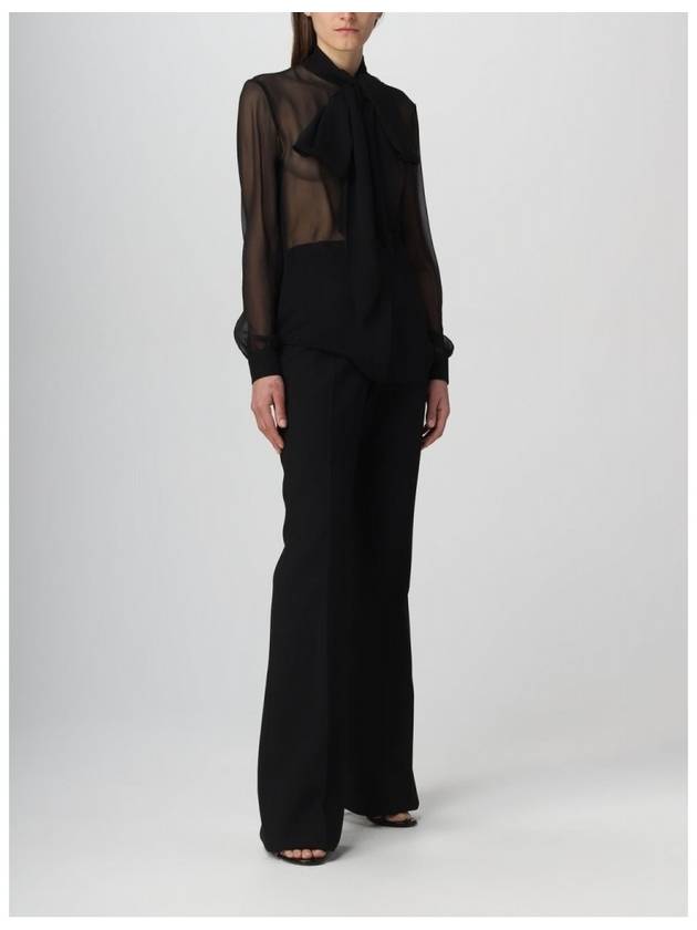 Silk Muslin Crepe Blouse Black - SAINT LAURENT - BALAAN 7