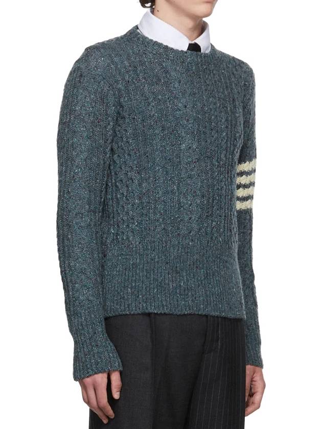 4-Bar Aran Cable Pullover Knit Top Blue - THOM BROWNE - BALAAN 3