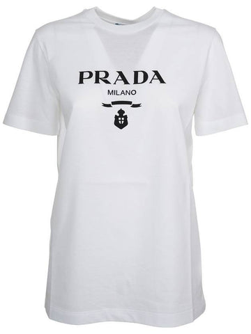 Logo Print Short Sleeve T-Shirt White - PRADA - BALAAN 1