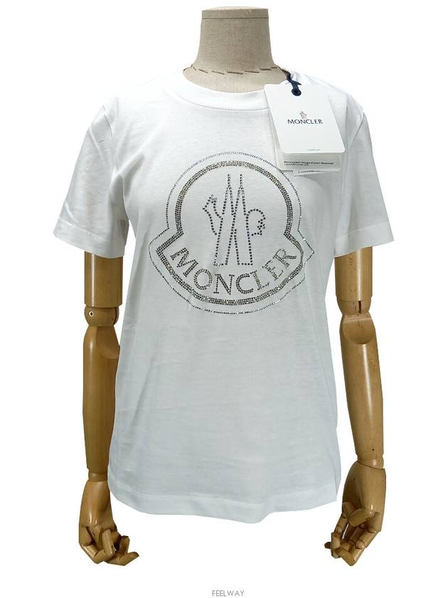 Women's Crystal Big Logo Short Sleeve T-Shirt Off-White - MONCLER - BALAAN 3