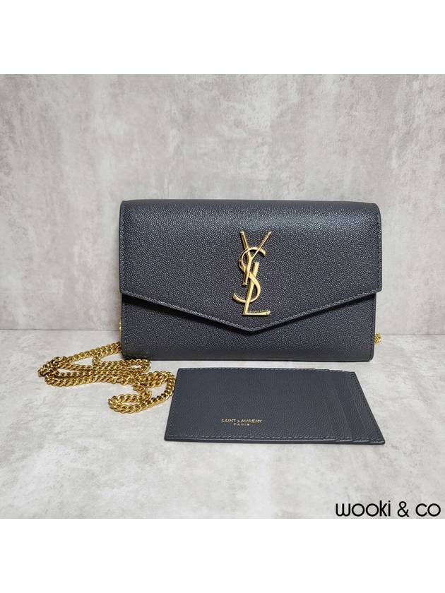 Monogram Uptown Chain Embossed Leather Long Wallet Storm Gold - SAINT LAURENT - BALAAN 5