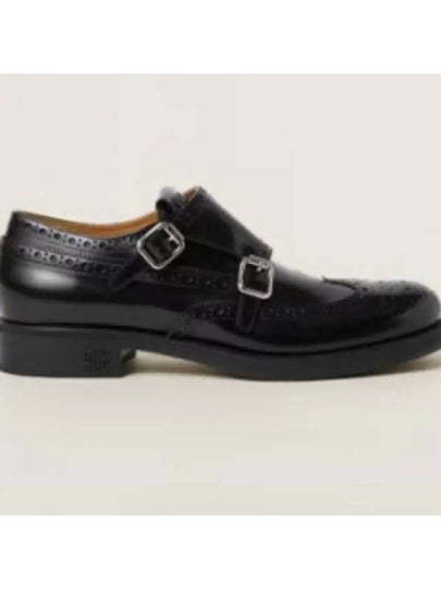 Brogue Leather Monk Strap Black - MIU MIU - BALAAN 2