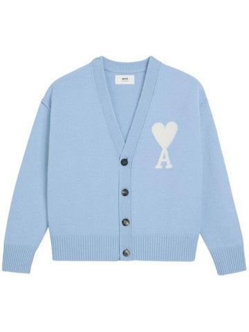 Heart A Logo Wool Cardigan Light Blue - AMI - BALAAN 1