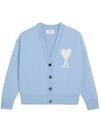 Heart A Logo Wool Cardigan Light Blue - AMI - BALAAN 1