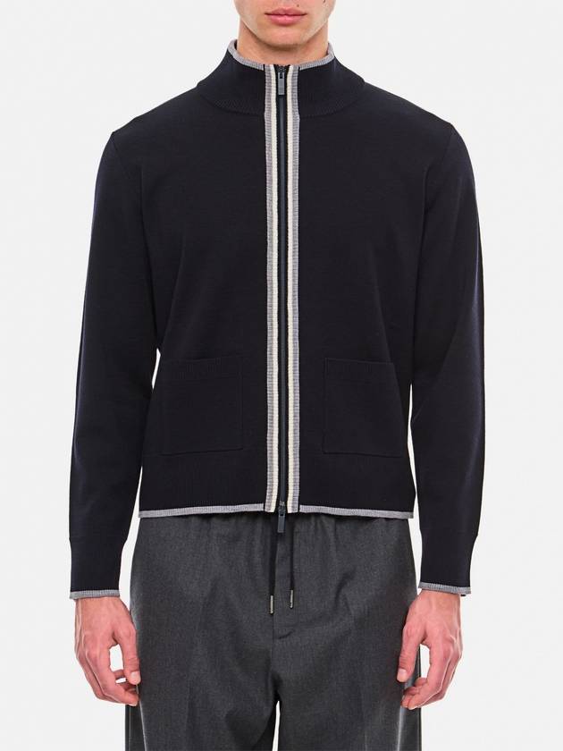 Zipper Stripe Detail Wool Cardigan Navy - THOM BROWNE - BALAAN 2