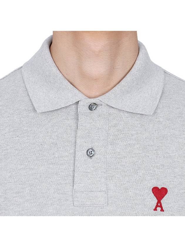 Men's Heart Logo Polo Shirt Grey - AMI - BALAAN 7