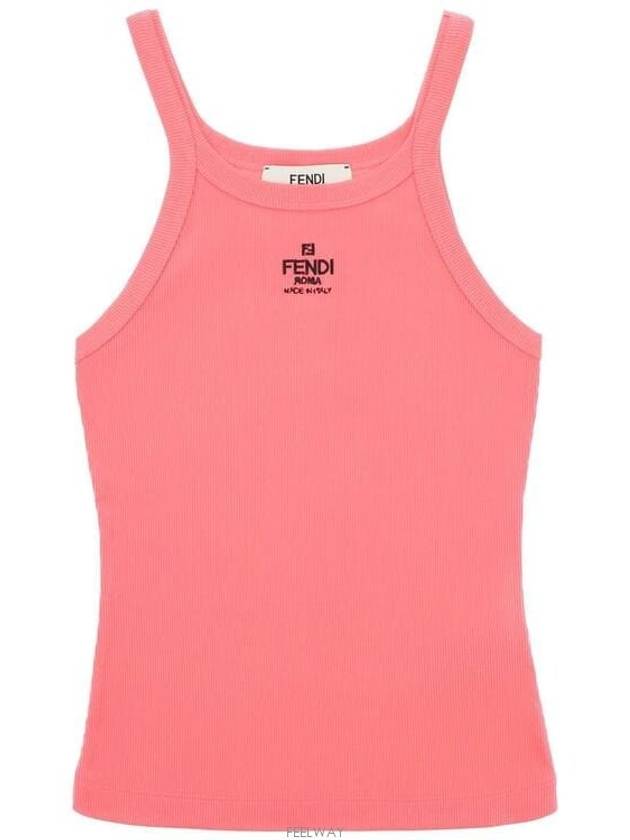 Embroidered Logo Cotton Sleeveless Pink - FENDI - BALAAN 5