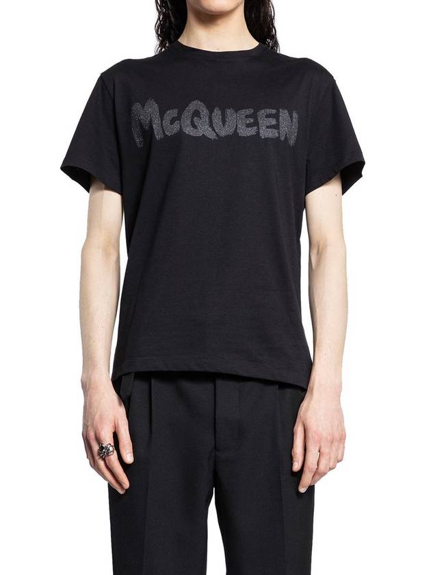 Graffiti Logo Print Short Sleeve T-Shirt Grey Black - ALEXANDER MCQUEEN - BALAAN 2