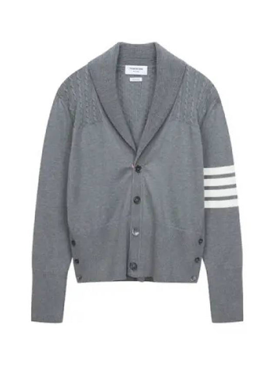 Men's Jersey Stitched Shawl Collar Cardigan Grey - THOM BROWNE - BALAAN 2