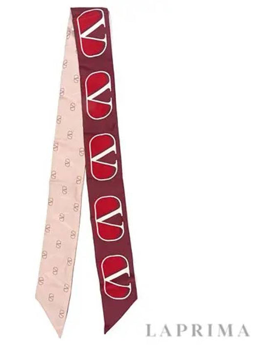 V Logo Signature Silk Scarf Red - VALENTINO - BALAAN.