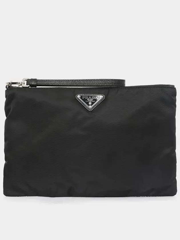 Re-Nylon and Saffiano Leather Clutch Bag Black - PRADA - BALAAN 3