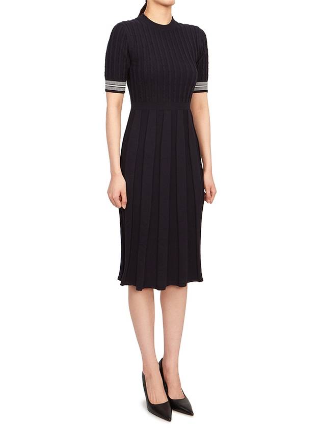 Cotton Pleated Cricket Striped Cable Midi Dress Navy - THOM BROWNE - BALAAN 5