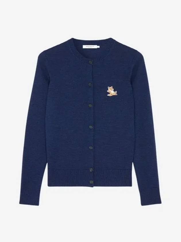 Chillax Fox Patch Crew Neck Wool Cardigan Navy Melange - MAISON KITSUNE - BALAAN 2