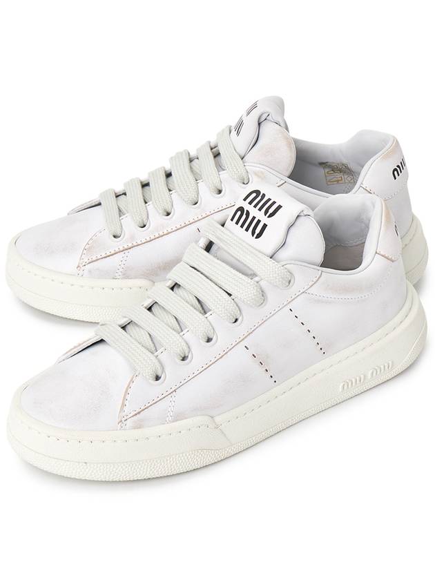 Bleached Leather Low Top Sneakers White - MIU MIU - BALAAN 2