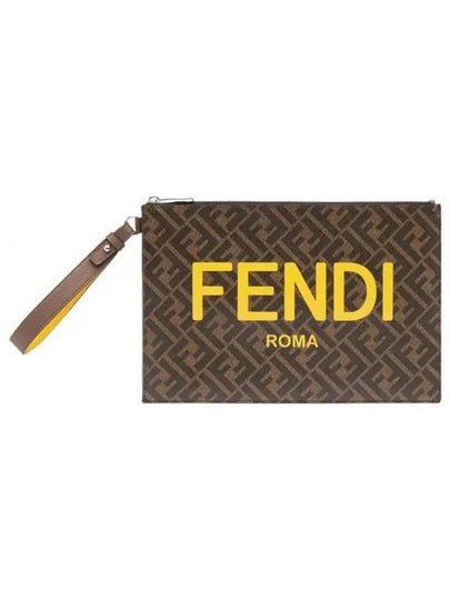 Monogram Logo Flat Clutch Bag Brown - FENDI - BALAAN 2