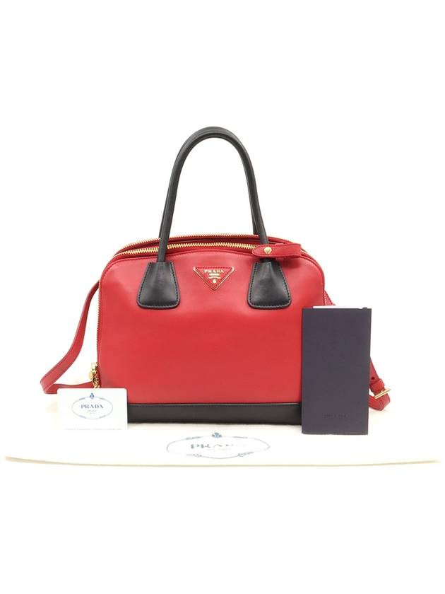 Women s Prada B2593C Red Black Two tone Soft Calfskin Tote 2WAY gt bag Gangbuk used luxury goods - PRADA - BALAAN 3