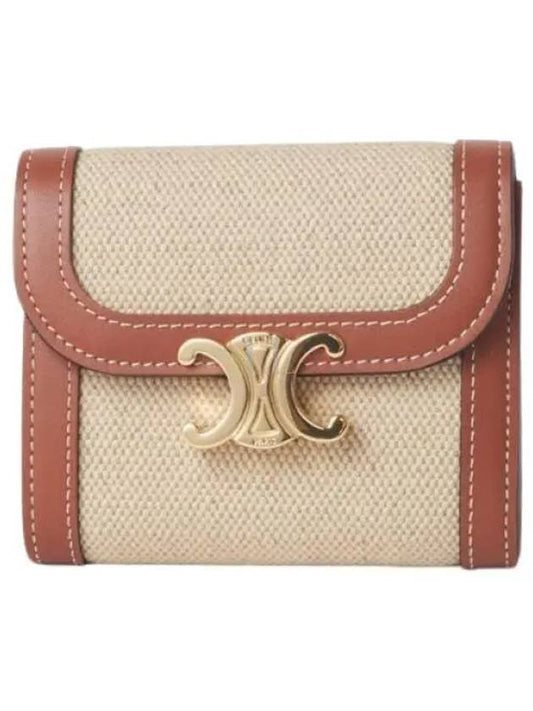 Women's Triomphe Small Textile Calfskin Wallet Natural Tan - CELINE - BALAAN 2