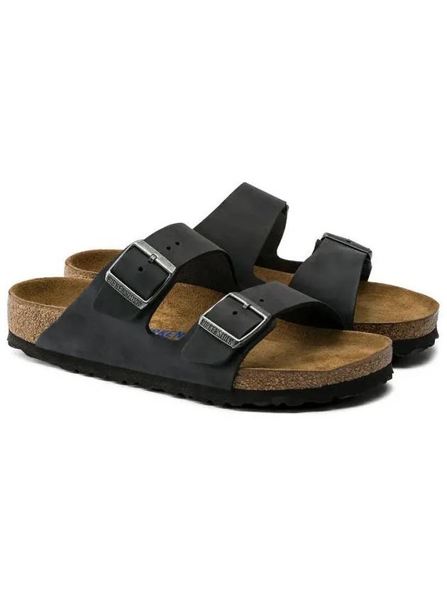 Arizona Soft Footbed Oiled Leather Narrow Slippers Black - BIRKENSTOCK - BALAAN 3