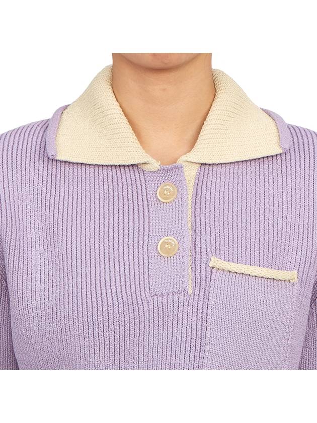 Le Maille Arco Contrasted Cropped Knit Polo Shirt Purple - JACQUEMUS - BALAAN 7