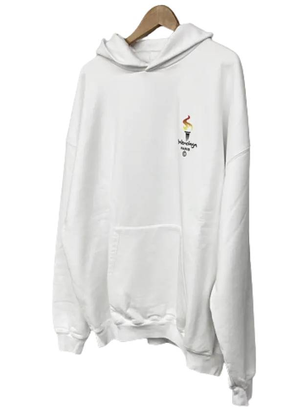 Embroidered Flame Logo Hoodie White - BALENCIAGA - BALAAN 3