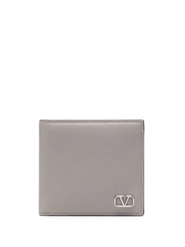 Men's V Logo Calf Leather Half Wallet Grey - VALENTINO - BALAAN 1