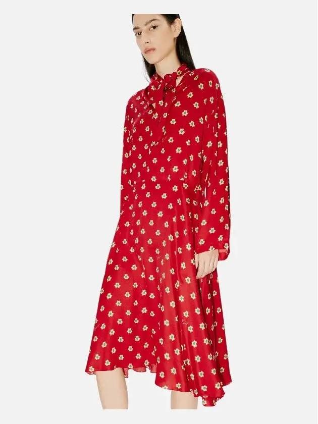 Teddy Flower Viscose Midi Dress Red - KENZO - BALAAN 3