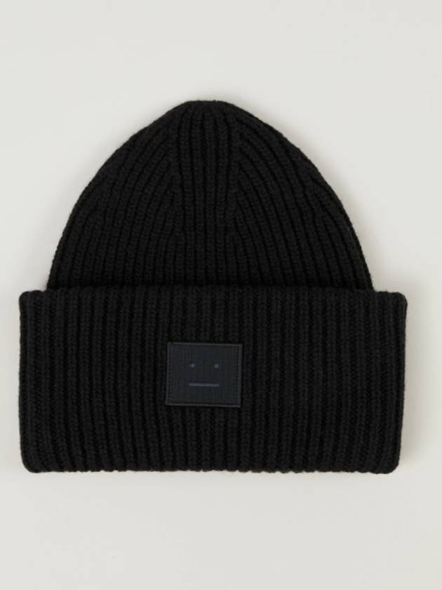 Face Patch Ribbed Wool Beanie Black - ACNE STUDIOS - BALAAN 3