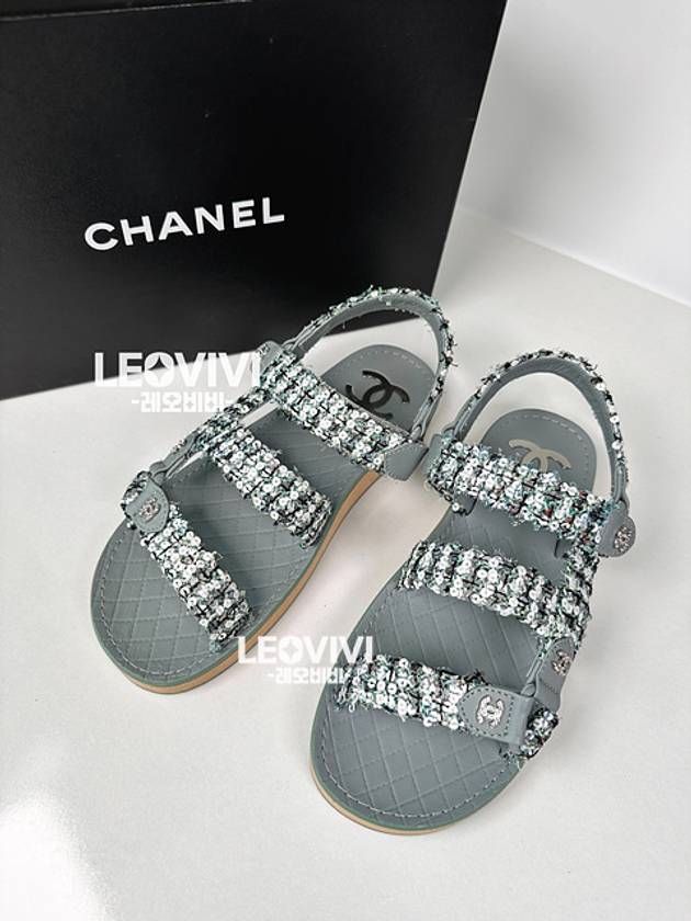 CC logo tweed strap velcro sandals light gray 36 G39986 - CHANEL - BALAAN 2