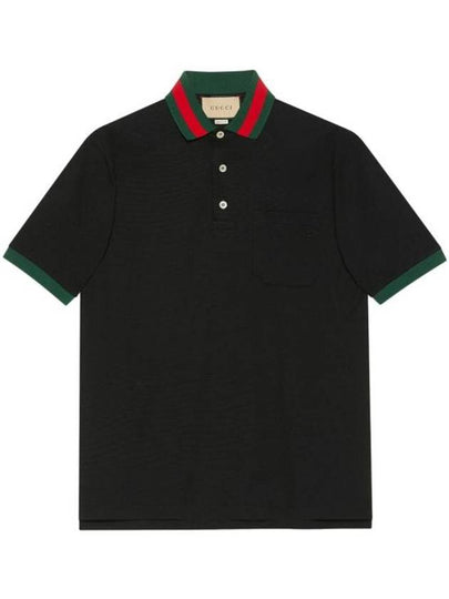 Men's Web Motif Stripe Collar Short Sleeve Polo Shirt Black - GUCCI - BALAAN 2