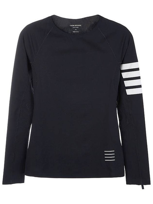 Women's 4 Bar Stripe Crewneck Compression Long Sleeve T-Shirt Navy - THOM BROWNE - BALAAN 1