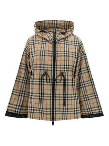 WoMen's Back-tone Check Zip-up Hooded Jacket Beige - BURBERRY - BALAAN 1