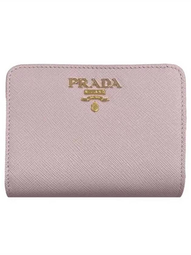 Saffiano Metal Logo Zipper Leather Half Wallet Pink - PRADA - BALAAN 2