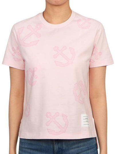 Women's Anchor Logo Round Short Sleeve T-Shirt Pink - THOM BROWNE - BALAAN 2