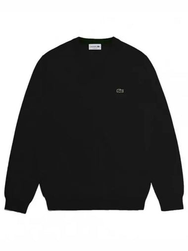 V Neck Cotton Classic Fit Knit Top Black - LACOSTE - BALAAN 1