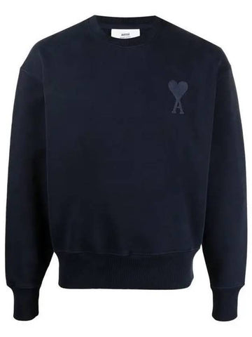 Men's Heart Embroidered Logo Sweatshirt Navy - AMI - BALAAN 1