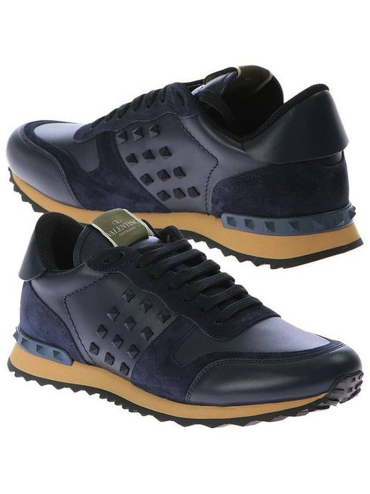 11Th Anniversary Rockstud Low Top Sneakers Navy - VALENTINO - BALAAN 1