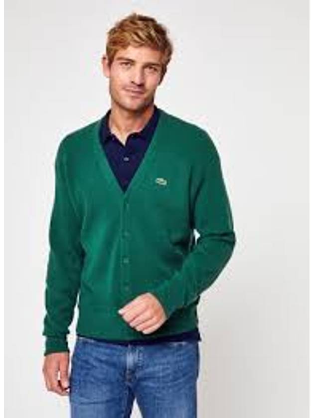 Relaxed Fit Button Wool Cardigan Green - LACOSTE - BALAAN 3