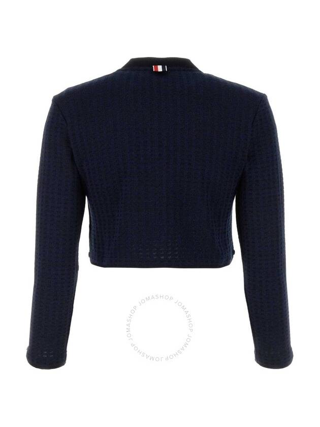 Check Jacquard Crop Cardigan Navy - THOM BROWNE - BALAAN 3